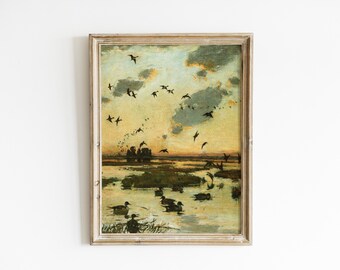 Vintage Duck Nursery art PRINTED duck Painting antique art Vintage Duck Print duck art  country farm art Mallard Duck Pond Poster AVA1-A1
