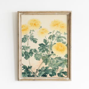 Soft Yellow Floral Nursery Wall Art Botanical Flower Print Vintage Cottagecore Decor Chrysanthemum Art Country Print Green Nursery VLG26-A1