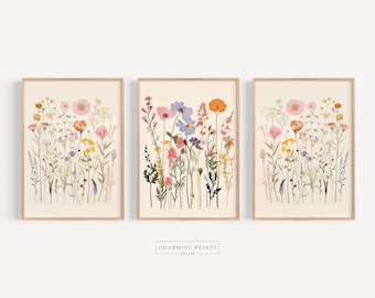 Pastel Floral Nursery Art Print set of 3 PRINTED Wildflower Wall art Floral Art girl nursery floral all over print pastel nursery art SG4-A3