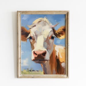 Vintage Cow Painting PRINTED cow art print vintage painting blue art print farmhouse wall art farm animal print countryside art cows CG16-A1