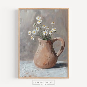 Vintage Floral Still Life PRINTED painting Vintage floral wildflower art Vintage flower painting vintage daisy painting beige art CT20-A1