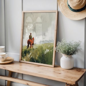 Vintage Horse oil painting PRINTED vintage art print horse print countryside painting sage green art farmhouse wall decor landscape CT1-A1