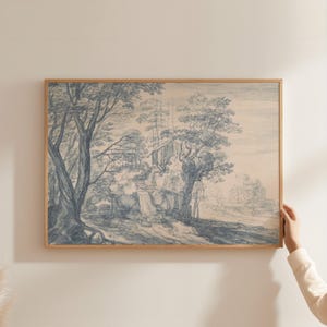 Vintage Blue Willow art PRINTED vintage landscape art vintage home decor blue art print blue willow wall art Chinoiserie art AVA12-A1