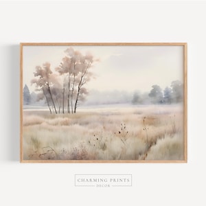 Pastel Landscape Farmhouse Wall Art countryside painting foggy morning art farmhouse decor soft earth tone wall art tree art print VPS85-A1