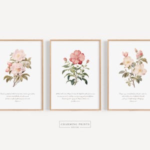 Pink Floral Scripture Nursery Art Psalm 23 Scripture Wall art pastel pink nursery Floral Bible verse green nursery set of 3 PRINTED VPS13-A3