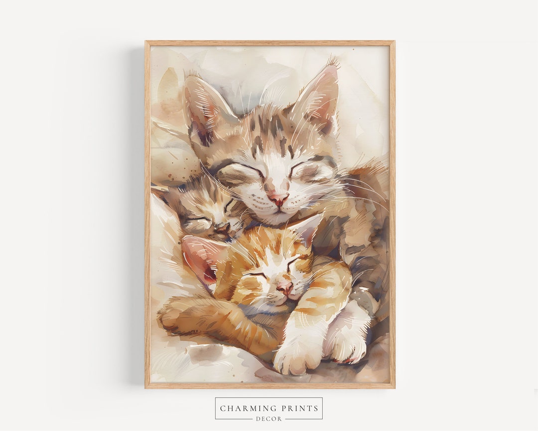 Vintage Kitten Nursery Wall Art Cozy Cat Artwork Kids Room Wall Art ...