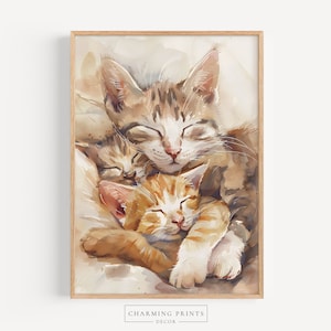 Vintage Cats PRINTED oil painting Vintage kitten print cat painting vintage painting beige art print kitten painting cozy cats print CT18-A1