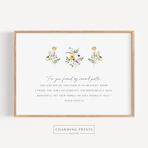 Psalm 139 Scripture art print PRINTED vintage floral art Fearfully and Wonderfully Made Scripture art Modern Christian Decor Art FSP5-A1