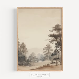 Vintage Beige Landscape Oil Painting PRINTED art print Vintage painting Landscape vintage farmhouse decor vintage painting beige art VM14-A1