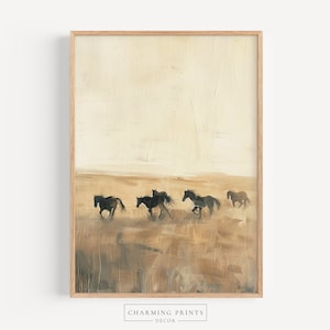 Vintage Horses Oil Painting PRINTED vintage Horse art prints field print farmhouse prints horse wall art neutral vintage art beige CT43-A1