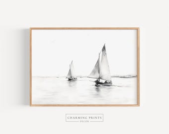 Sailboat Sketch Art | Minimalist Nautical Print | Coastal Wall Decor sailboat wall art beach house decor boy nursery VPS22-A1