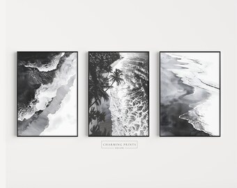 Ocean Waves Oil Painting set of 3 PRINTED art print Beach waves Coastal Decor Ocean decor modern art CP6-A1