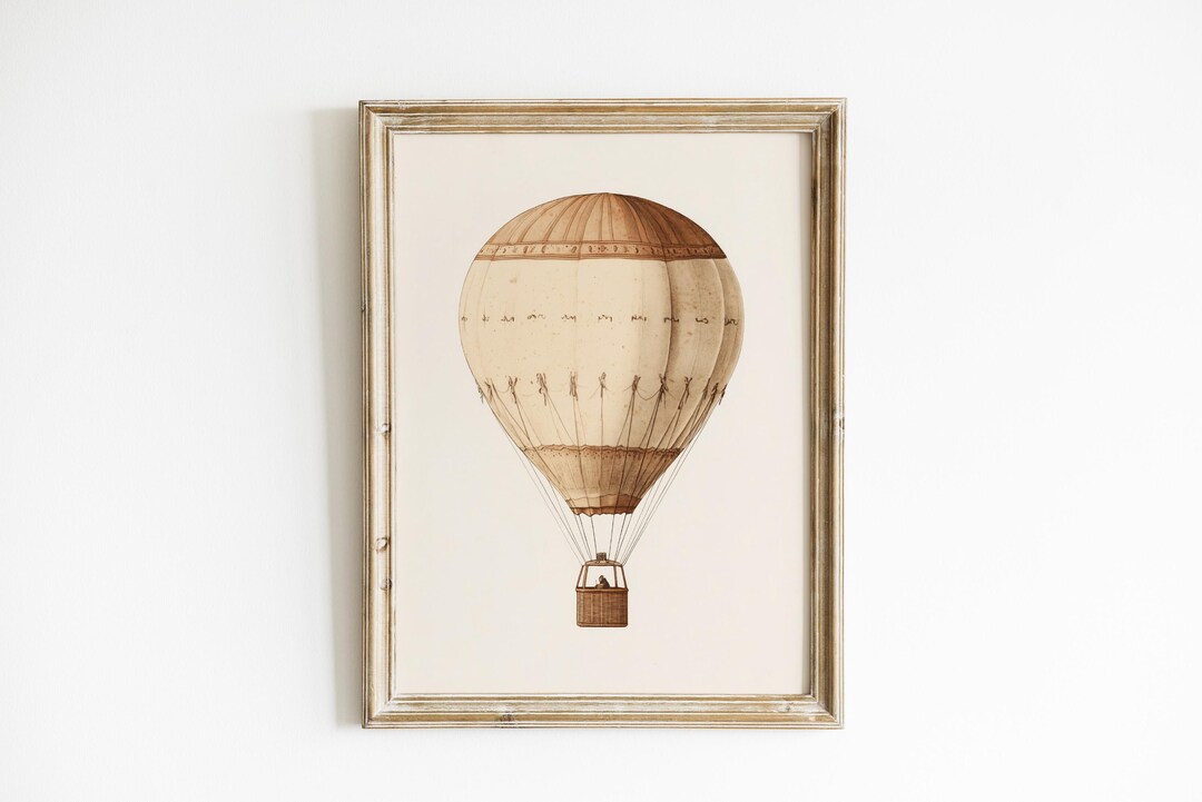 Vintage Hot Air Balloon Nursery Wall Art Earth Tone Boy Nursery Decor ...
