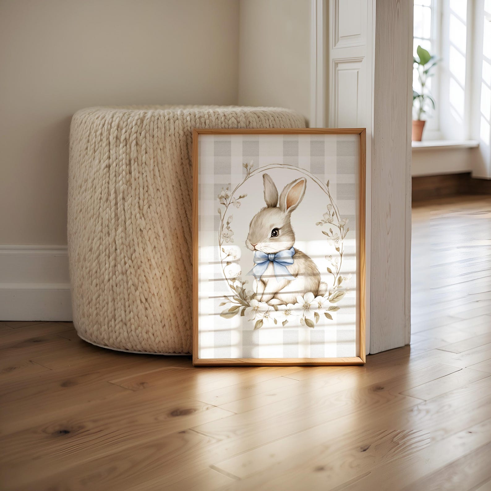 Bunny Nursery Wall Art Neutral Baby Room Decor Woodland Nursery Rabbit ...