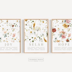 Floral Biblical Meaning Art PRINTED  set of 3 selah definition art Scripture art Modern Scripture Floral Art Bible verse wall art DFI2-A3