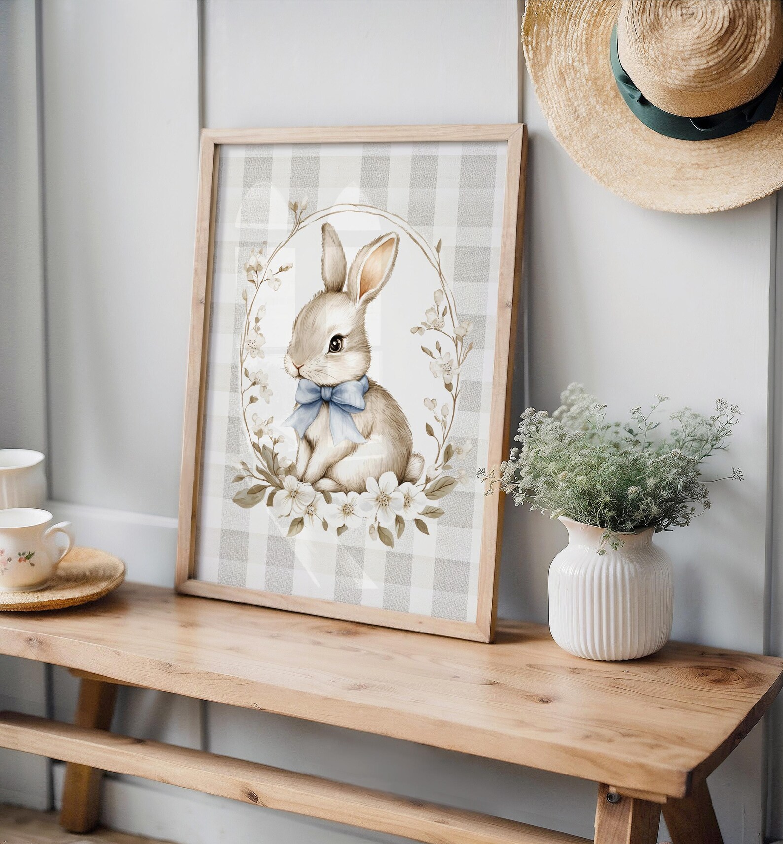 Bunny Nursery Wall Art Neutral Baby Room Decor Woodland Nursery Rabbit ...