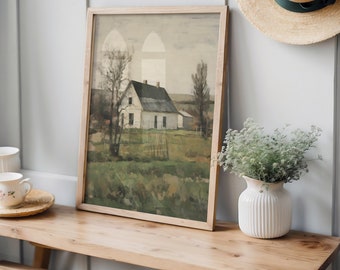 Vintage Farmhouse Landscape Oil Painting PRINTED art print Vintage painting Landscape vintage farm house art vintage countryside art VM15-A1