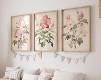 Flower Print For Girls Room Cottagecore Decor Pink Wall Art Wildflower Nursery Botanical Wall Art VPS1-A3