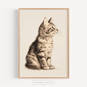Vintage Cat PRINTED painting Vintage kitten print Vintage wall decor cat painting vintage painting nursery art print kitten painting VM23-A1