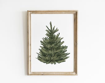 Christmas Tree Wall Art Christmas Decor Tree print Watercolor Christmas Evergreen Tree Print Vintage Holiday Decor Winter Wall Art TR1-A1