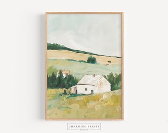 Vintage Farmhouse Oil Painting PRINTED art print abstract painting vintage painting beige art farmhouse art sage green art landscape CT39-A1