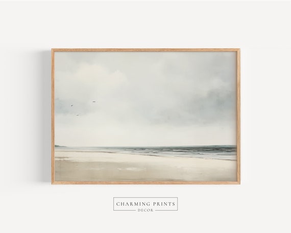 Vintage Beach Oil Painting PRINTED ocean art print Vintage Beach painting Coastal Landscape vintage coastal decor minimalist print VM9-A1