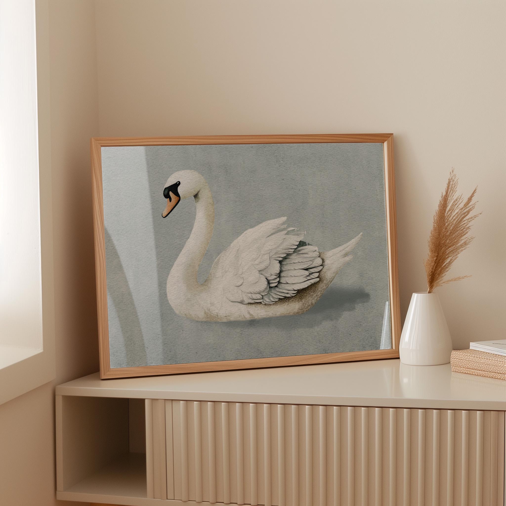 Vintage Swan Nursery Wall Art Soft Blue Baby Room Decor Neutral Swan ...