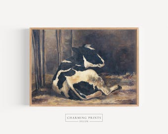 Vintage Cow Painting PRINTED farm art print farmhouse wall art vintage art print earth tone home decor farm animal art countryside AVA7-A1