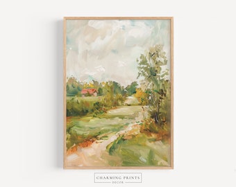 Vintage Abstract Landscape Oil Painting PRINTED art print abstract painting vintage painting beige art farmhouse art sage green art CT42-A1