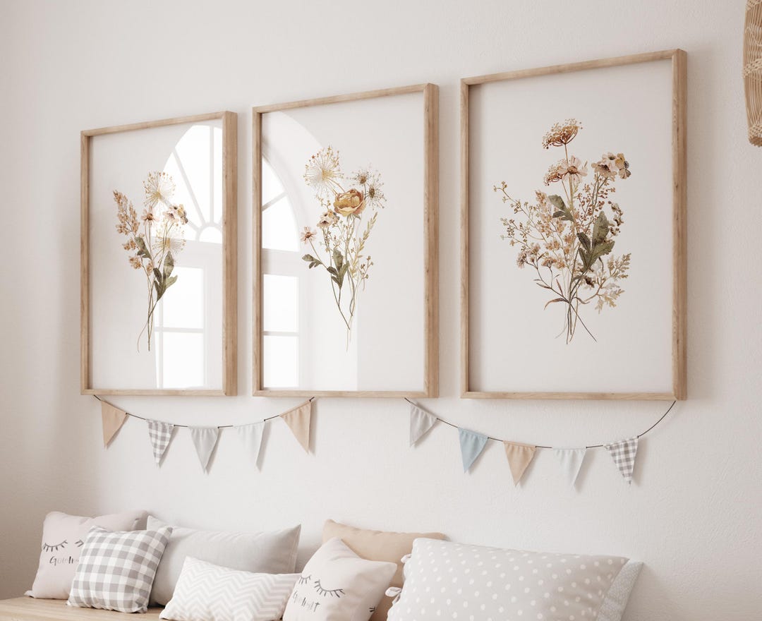 Wildflower Boho Nursery Art Neutral Floral Wall Art Girl Nursery ...