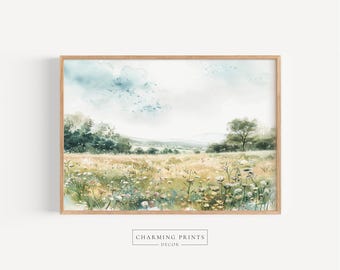 Wildflower art print PRINTED farmhouse art field print watercolor landscape print wildflower print floral art print girl nursery art VPS7-A1