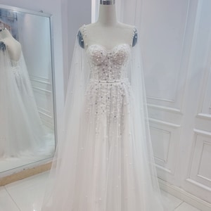 Sparkling A line wedding dress. Custom wedding dress for the bride. Luxury wedding dress.