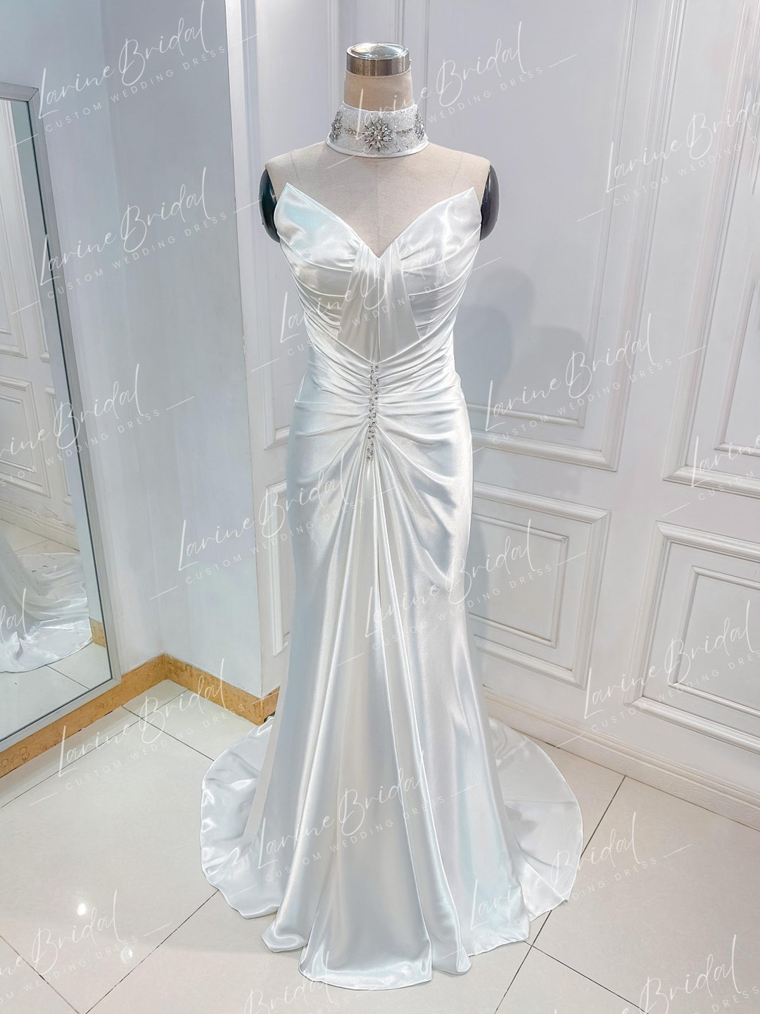 Unique Pleated Silk Wedding Dress for Bride. Silk Trumpet Wedding Dress ...
