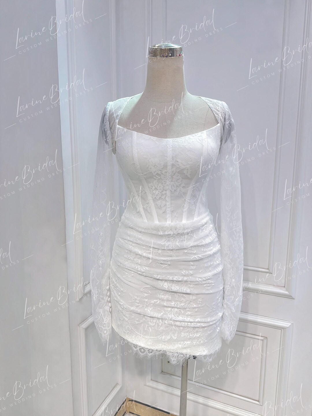 Short Lace Wedding Dress. Lace Mini Reception Dress. Lace Mini Wedding ...