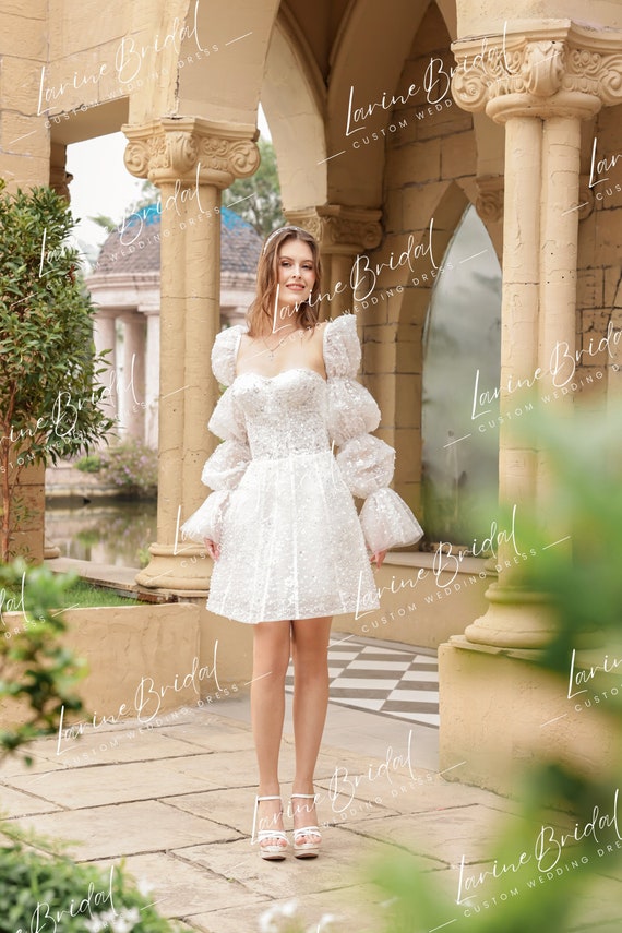 Beaded short wedding dress best sale