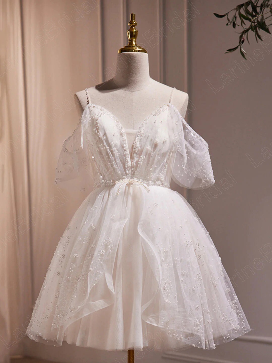 BUFFY Short Beaded Wedding Dress