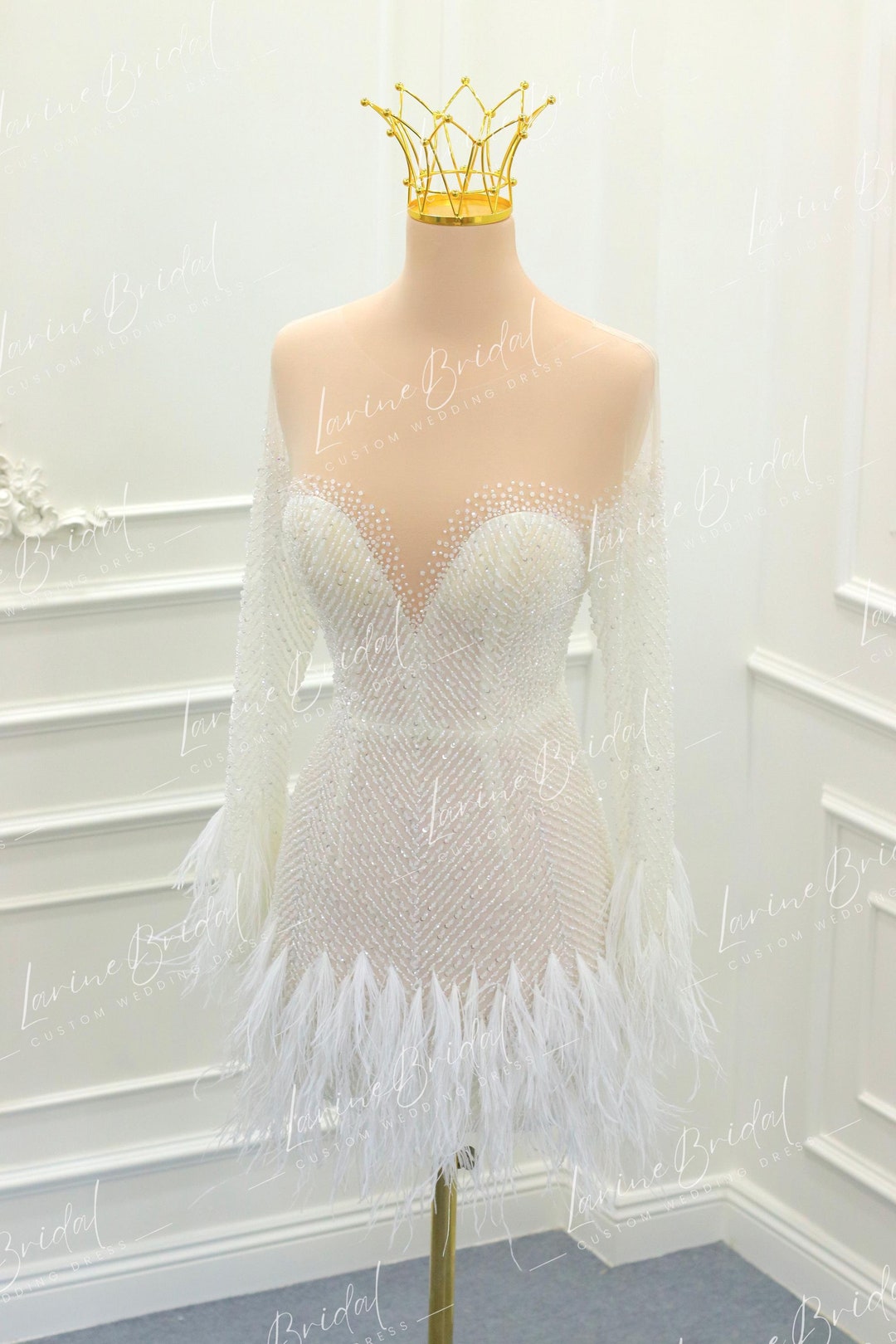Glamorous Short Wedding Dress and Mini Dress with Beaded Details for Extra Sparkle