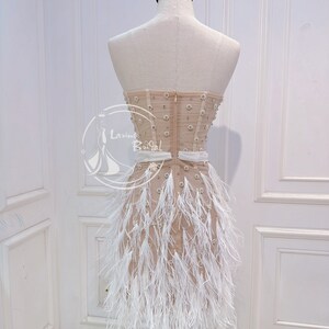 Short Feather Wedding Dress. Beaded Mini Bridal Dress. Party and Dance ...