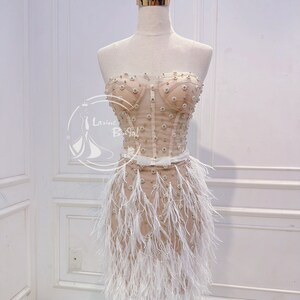Short Mini Feather Straps A Line Wedding Dress