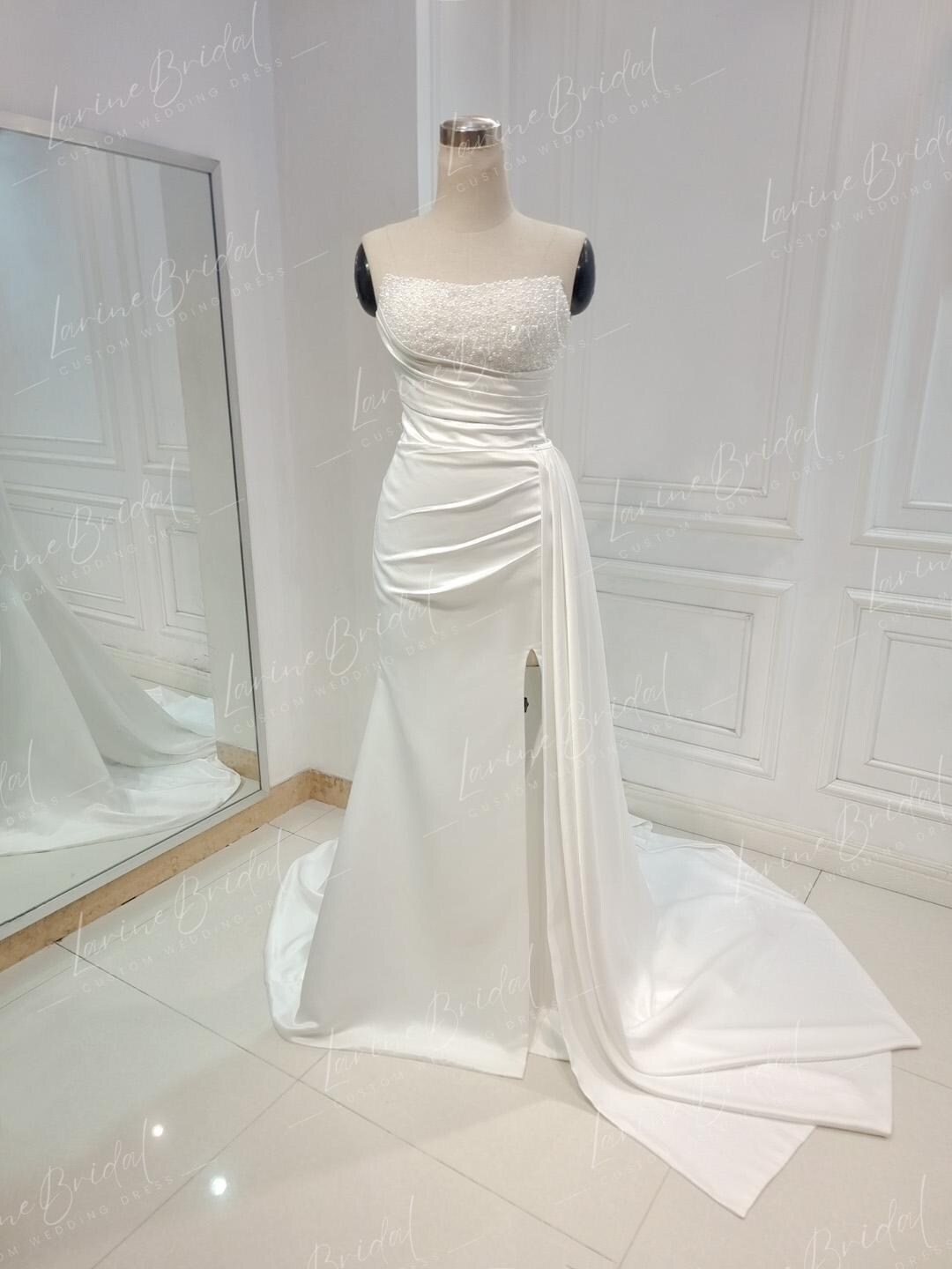 Detachable Satin Wedding Dresses Beaded