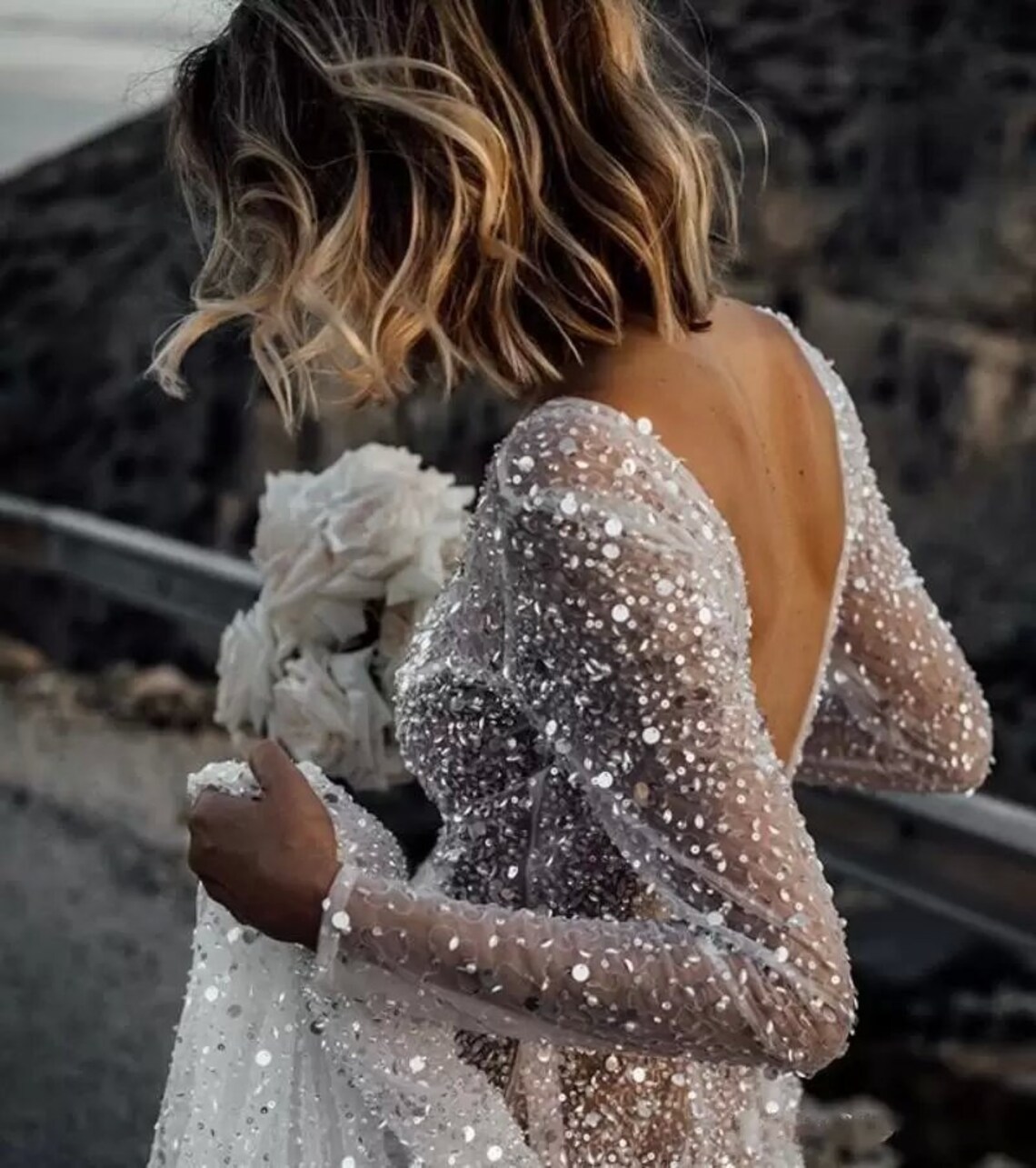 Sparkling Sexy Wedding Dress. Deep V-neck Wedding Dress. - Etsy