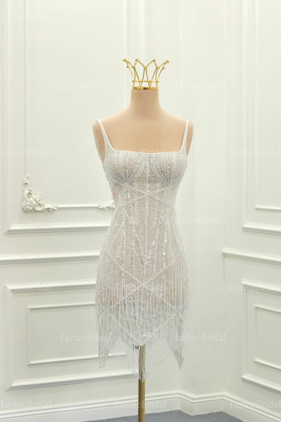 Sparkle Mini Reception Dress. Elegant Short Beaded Wedding Dress. Sparkly Mini Wedding Dress. Custom Short Dresses. Etsy UK