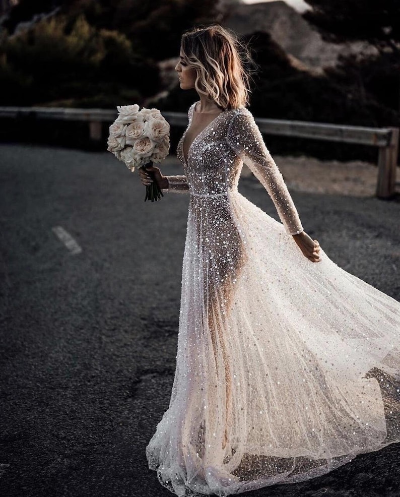 Sparkling Sexy Wedding Dress. Deep V-neck Wedding Dress. - Etsy