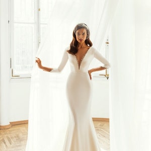 Luxury Satin Mermaid Wedding Dress. Long Sleeve White Wedding - Etsy