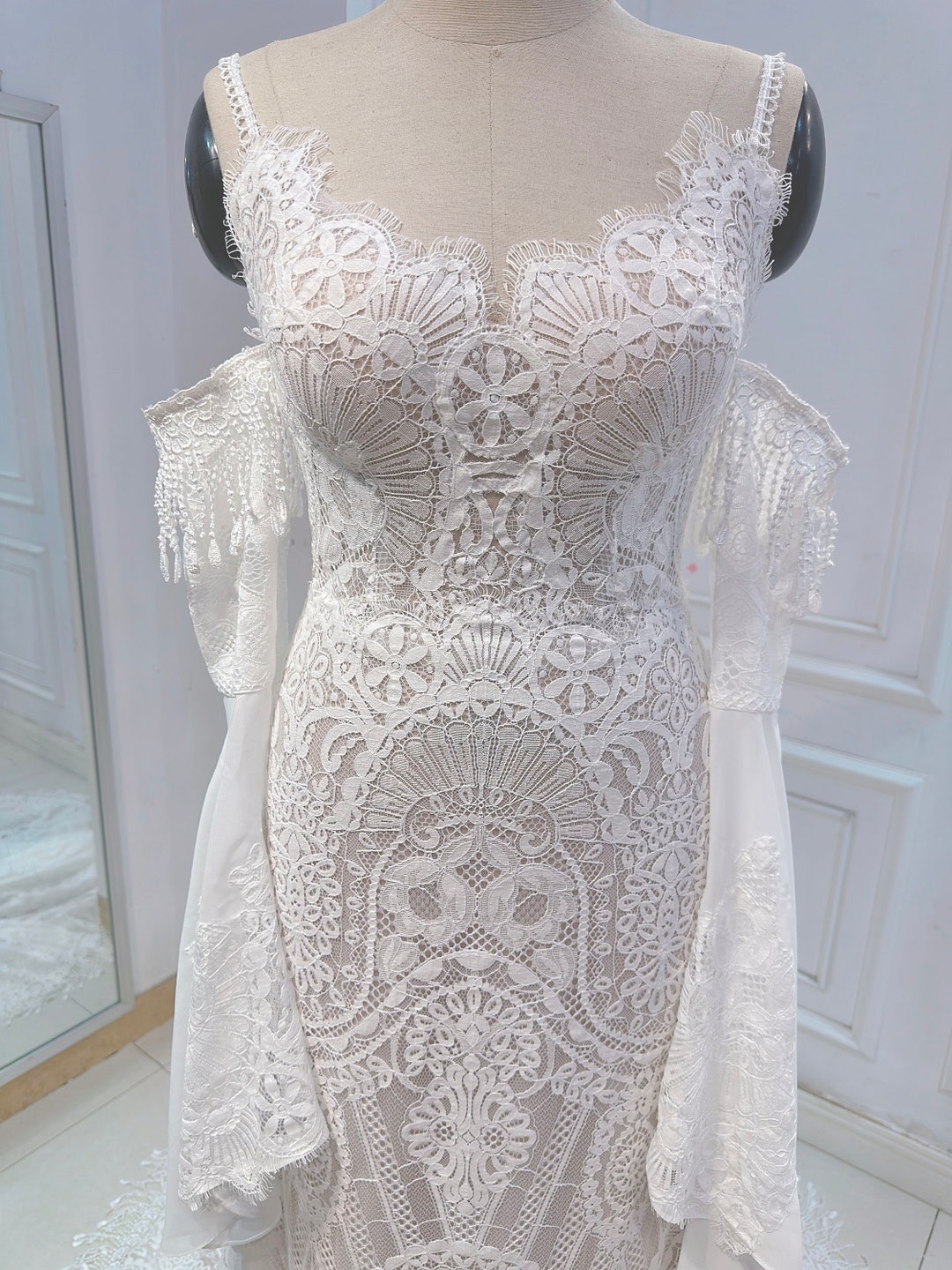Boho Lace Wedding Dress.long Sleeve Wedding Dress.custom - Etsy