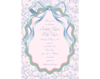 PRINTABLE Grandmillennial Pink Floral with Blue Bow