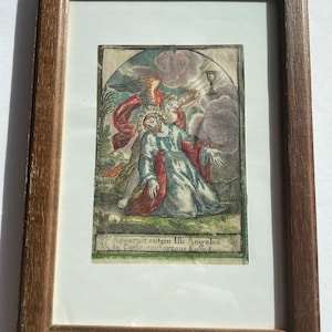 Rare 1709 print on parchment of Jesus in Gethsamone Gardens