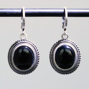 Black Onyx Earrings – Vintage Style, Solid 925 Sterling Silver, Jewelry Gift for Her