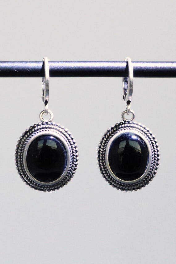 Black Onyx Earrings – Vintage Style, Solid 925 Sterling Silver, Jewelry Gift for Her