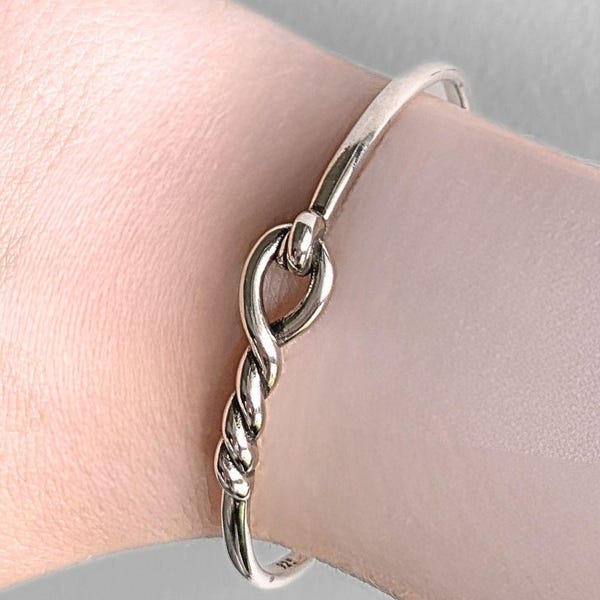 Silver Knot Bracelet – Minimalist Band, Twisted Infinity Detail, Gift for Her